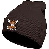 gswirmchsq Scottish Highland Cow Beanie Hat, Cute Funny Cow Embroidery Winter Knit Skull Cap for Adult Men Women