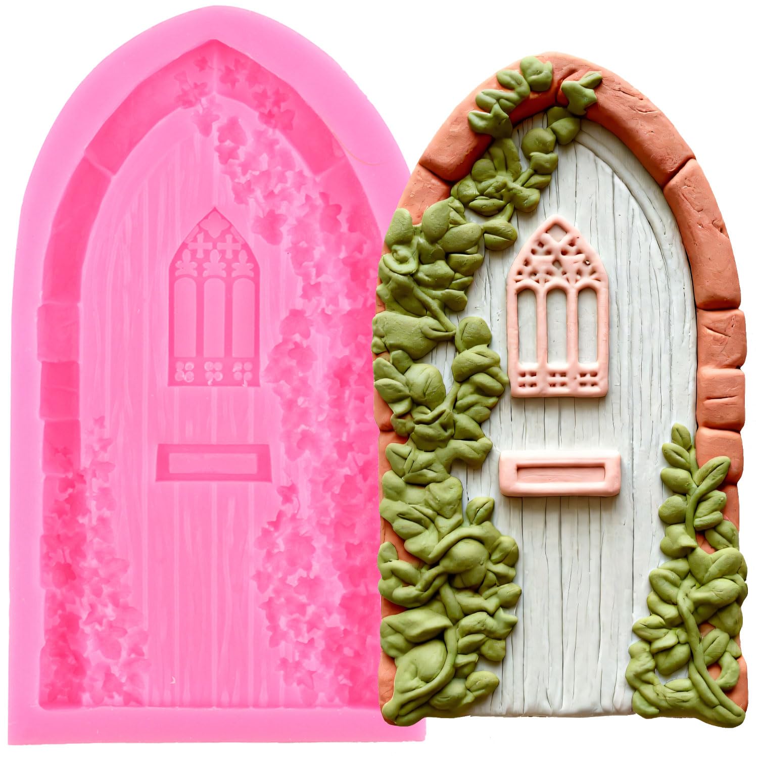 XMOLDNMS Wooden Door Fondant Moulds Fairy Door Silicone Mould for Cake Decoration Cupcake Topper Candy Chocolate Gum Paste Polymer Clay