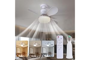 HOTRAN Socket Fan Light with Remote, Small Ceiling Fan with Light, 3 Colors Temperature Dimmable Led Light Bulb, 2000 Lumens, Screw in Ceiling Fan in Light Socket for Bedroom Living Room Kitchen