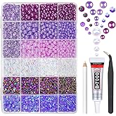 qiipii Purple Colorful 3mm-10mm Flatback Pearls and Resin Rhinestones w B7000 Glue for Bedazzling Crafting Half Pearls Jelly Gems Stones Diamonds Bedazzler Kit for Nails Face Eyes Makeup Tumblers DIY