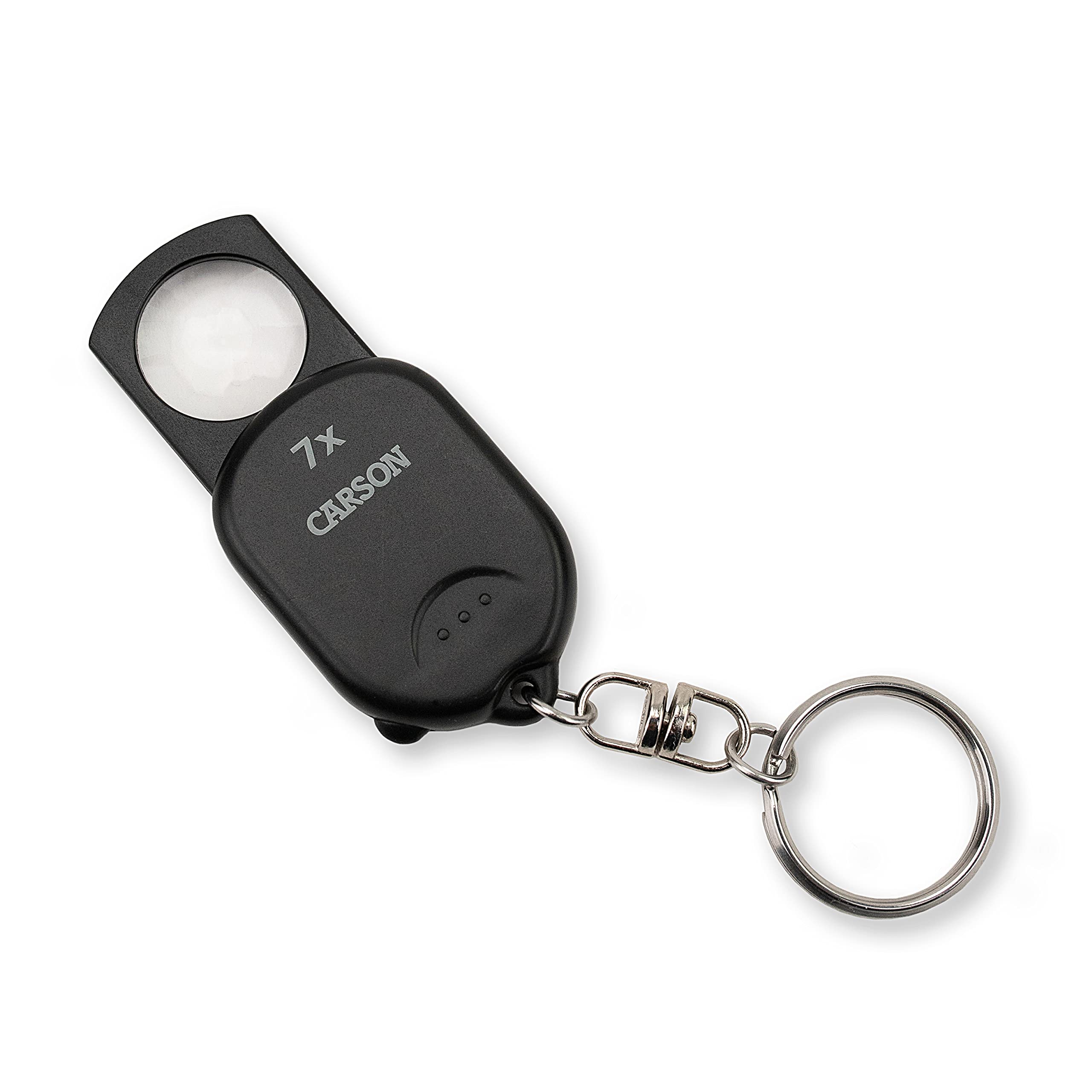Carson 7x Keyring Magnifying Glass – Ultra Compact Pop-UpMagnifier with Aspheric Lens, Protective Case and Spring-Loaded Button for Fine Print, Coins, and Everyday Use(GN-70)