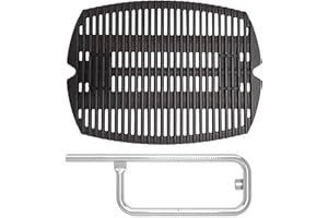 SafBbcue 7644/7582 17" Cast Iron Cooking Grates & 60040 17" Grill Burner Tube Kits for Weber Q100 Q120 Q1000 Q1200 50060001 386001 86002 516001 Grills, Grill Grids & Grates for Baby Q Gas Grill