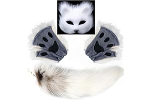 Lupidyyxun Therian Mask and Tail Set for Girl Women Furry Fox Mask and Paws for Costome