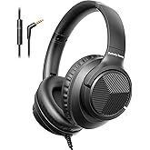 Botesty Sound Headphones Wired with Microphone, Over Ear Foldable 3.5mm Plug in Headphones with 4.9ft Tangle-Free Nylon Cord for Tablet, Laptop, MP3/4, School, Airplane Travel (Black)