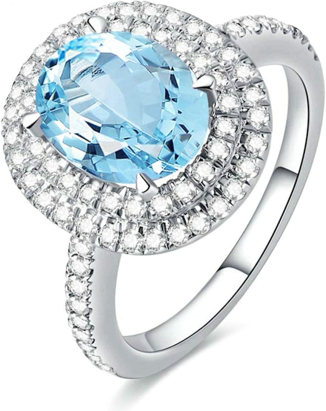 AnazoZ Oval Cut 8X10Mm Blue Topaz Wedding Band Ring S9225 Sterling Silver Rings Women Jewelry