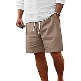 Comdecevis Men's Linen Shorts Casual Elastic Waist Drawstring Summer Beach Vacation Yoga Golf Shorts with Pockets