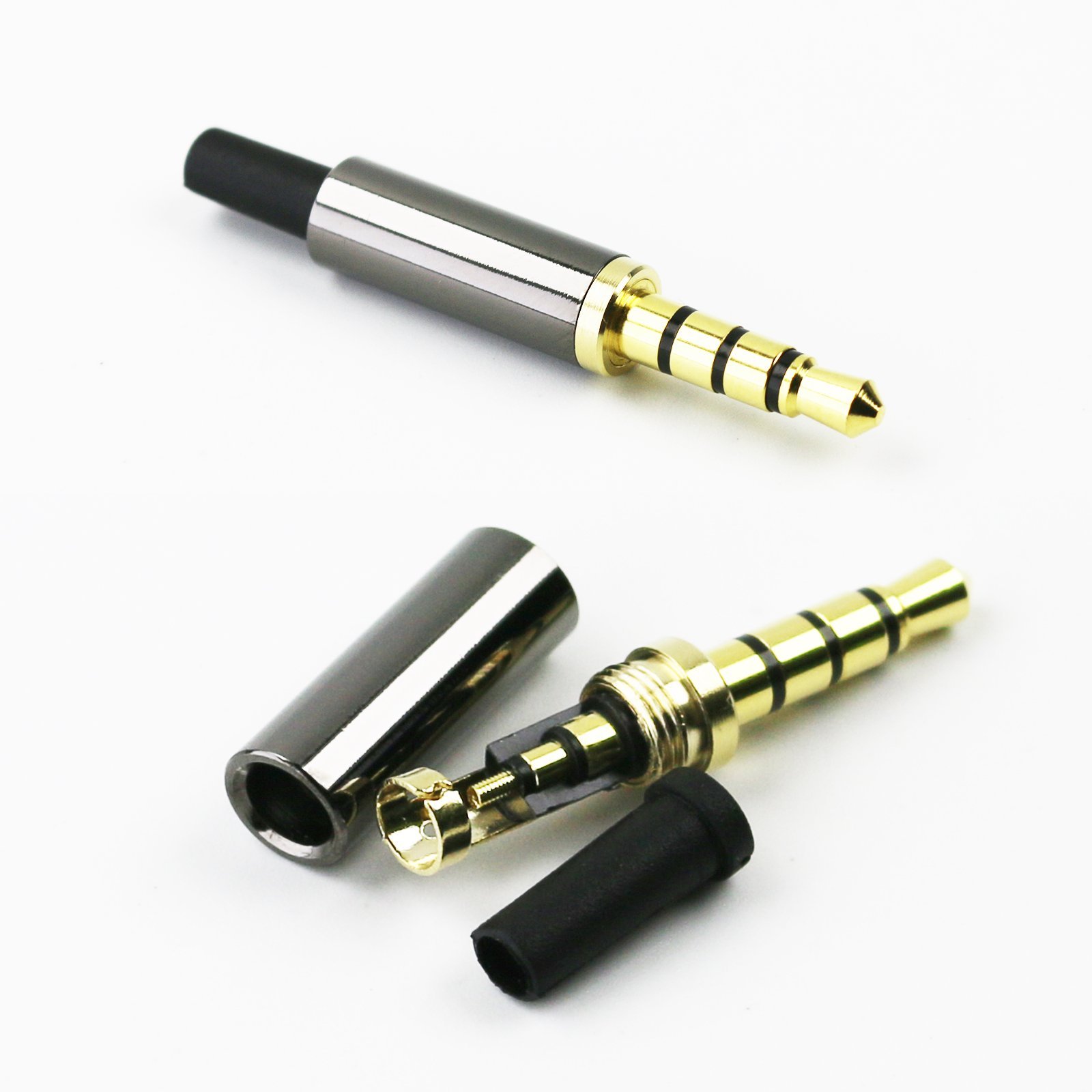 KetDirect 2Pcs Gold 4 Pole 3.5mm Male Repair headphone Jack Plug Metal Audio Soldering headset connector Black