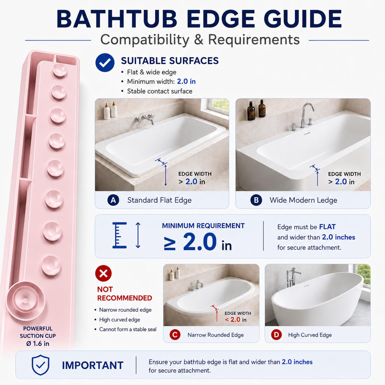 Condition photo showing New/Like New for bathtub splash guard for tub kids, silicone bath toy holder & tub side tray with suction cups, bath