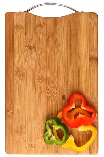 JB KIARA TEXTILES Thick Wooden Bamboo Kitchen Chopping Cutting Slicing Board with Holder for