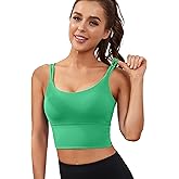 Everrysea Sports Bras for Women High Support Longline Workout Tank Tops Built in Bra Strappy Yoga Padded Crop Top