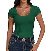 Roselux Women's V Neck Short Sleeve Workout Form Fitted Shirts Summer Tight Basic Top T-Shirt