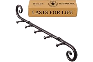 RTZEN Farmhouse Small Key Holder for Wall - Handcrafted Swirl Decorative 5 Key Hooks for Home Entryway - Wrought Iron Wall Mount Rack Purse Coat and Leash Holder or Organizer (Classic Black)