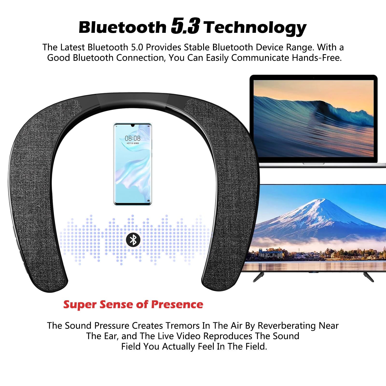 Smaloyd Bluetooth Lautsprecher Tragbarer, Wireless-Neckband,Theater Stereo Surroud Ton, mit Mikrofon,Kabelloser für Sport im Freien 3