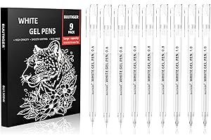 BUUTIIGER White Gel Pens - 0.6/0.8/1.0mm Fine Point Opaque White Archival Ink Pen Set for Black Paper Art, Bullet Journaling & Holiday Gifts - 9 Pack Multi-Size Gel Pens for Artists, Beginners