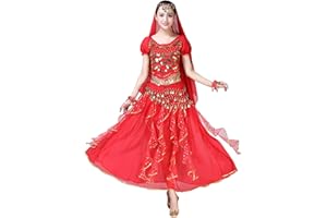 ORIDOOR Women Belly Dance Dress Indian Bollywood Halloween Costume Chiffon Skirts Shiny Belly Dance Suits 5-Piece Outfit