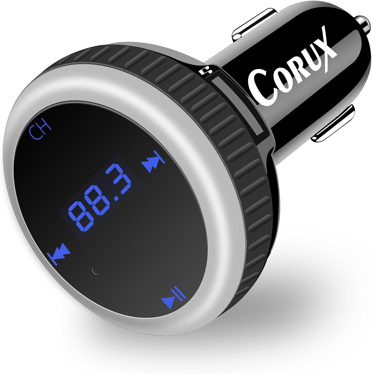 Corux Smart 3 in 1 Bluetooth FM Transmitter with Car Locator, 2.1A USB Charger Vehicle Battery Monitor Hands-Free for iPhone 7 7 Plus Samsung LG Huawei Mobiles