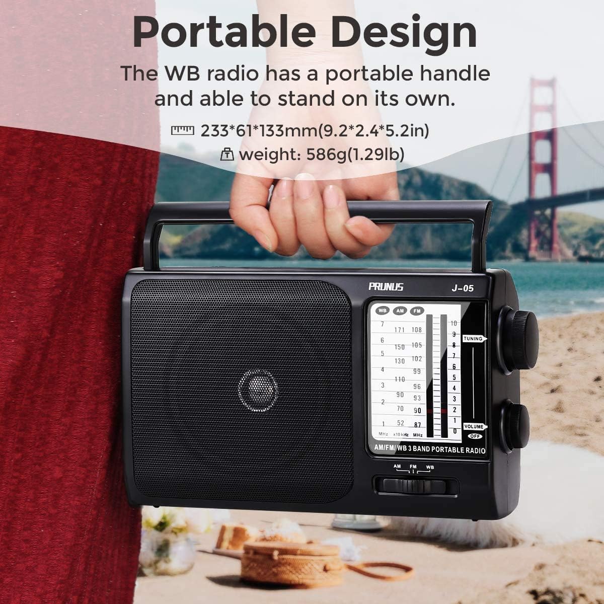 PRUNUS J-05 Portable AM FM Radio with Best Reception, Transistor Weather Radio 3D Cell Battery Operated & AC Powered: Home Audio & Theater
