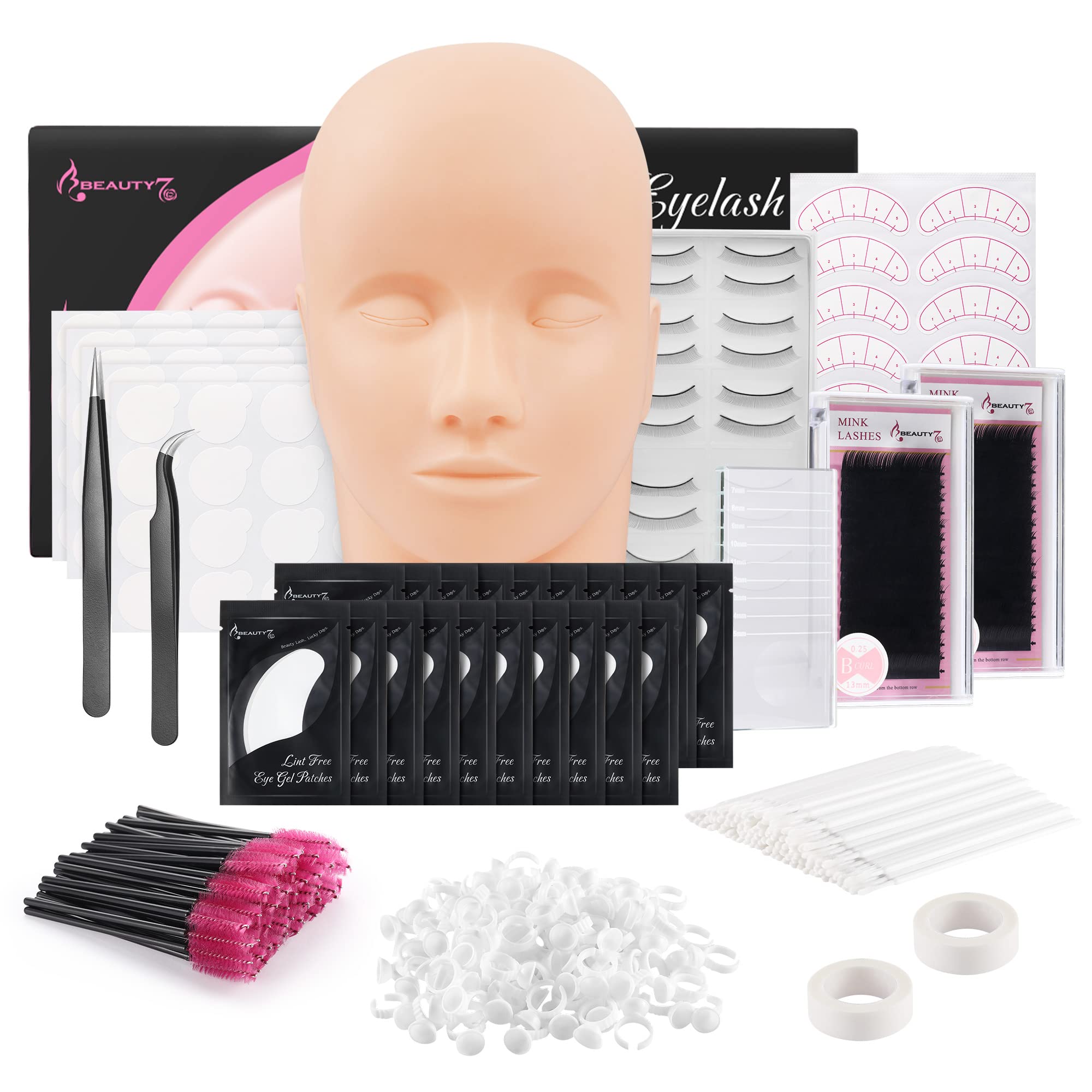 Beauty7 Eyelash Extension Mannequin Head Silicone Face with Detachable Eyelids, Washable Simulation Silicone Eyelash Practice Face Makeup Training Skin