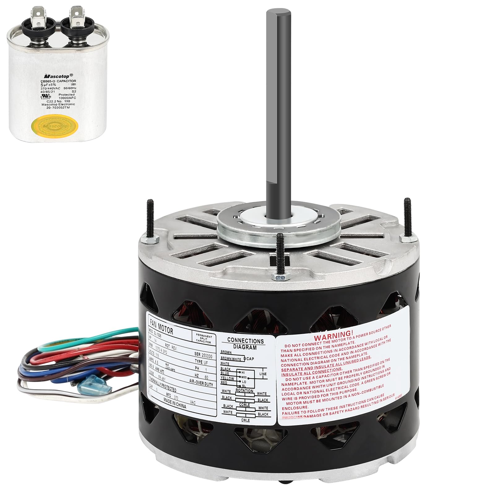 Photo 1 of DL1026 Sleeve Bearing Direct Drive Blower Motor 1/4 HP, 1075 RPM, 3 Speed, 115 Volts 4 Amps, 48 Frame, CW/CCW, Direct Drive Fan/Blower for HVAC/R 1*Capacitors