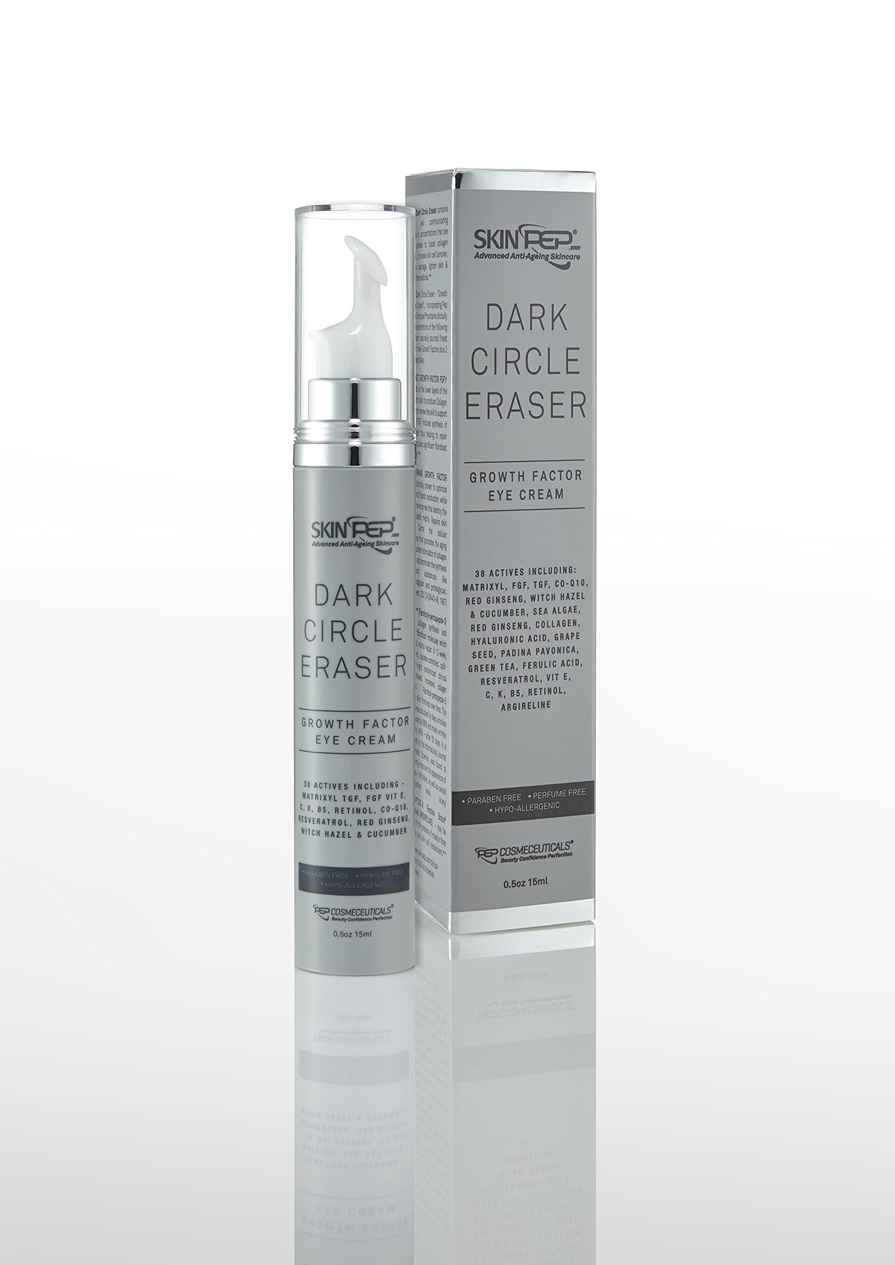 Dark Circle Eraser - Growth Factor (TGF, FGF) Eye Cream + Hyaluronic Acid, Witch-hazel, Green Tea Ext, Retinol, Vitamin C, Jojoba Oil, Vitamin E - Korean Inspired Youthful Skin By SkinPep(15ml)