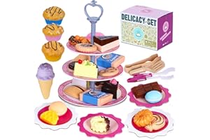 Hummigoo Tea Party Set for Little Girls, Pretend Dessert Food Set for Kids Age 3 4 5 6 7 8 9, Kids Kitchen Pretend Play Dessert Set for Girls Princess Boys