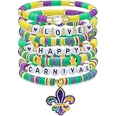 Joyline Mardi Gras Bracelet for Women Purple Green Gold Beaded Stackable Stretch Bracelets for Mardi Gras Carnival Celebrations Party Jewelry Gifts