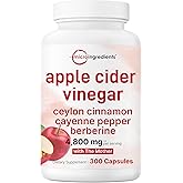 Micro Ingredients Apple Cider Vinegar Capsules | 4,800mg Per Serving, 300 Counts | 4-in-1 ACV Complex with The Mother | Ceylon Cinnamon, Cayenne Pepper & More | Immune, Digestion & Appetite Support