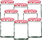 Offer Shop 190ml Glass Jam Jars with Red Gingham Lids - 8 Set view 2