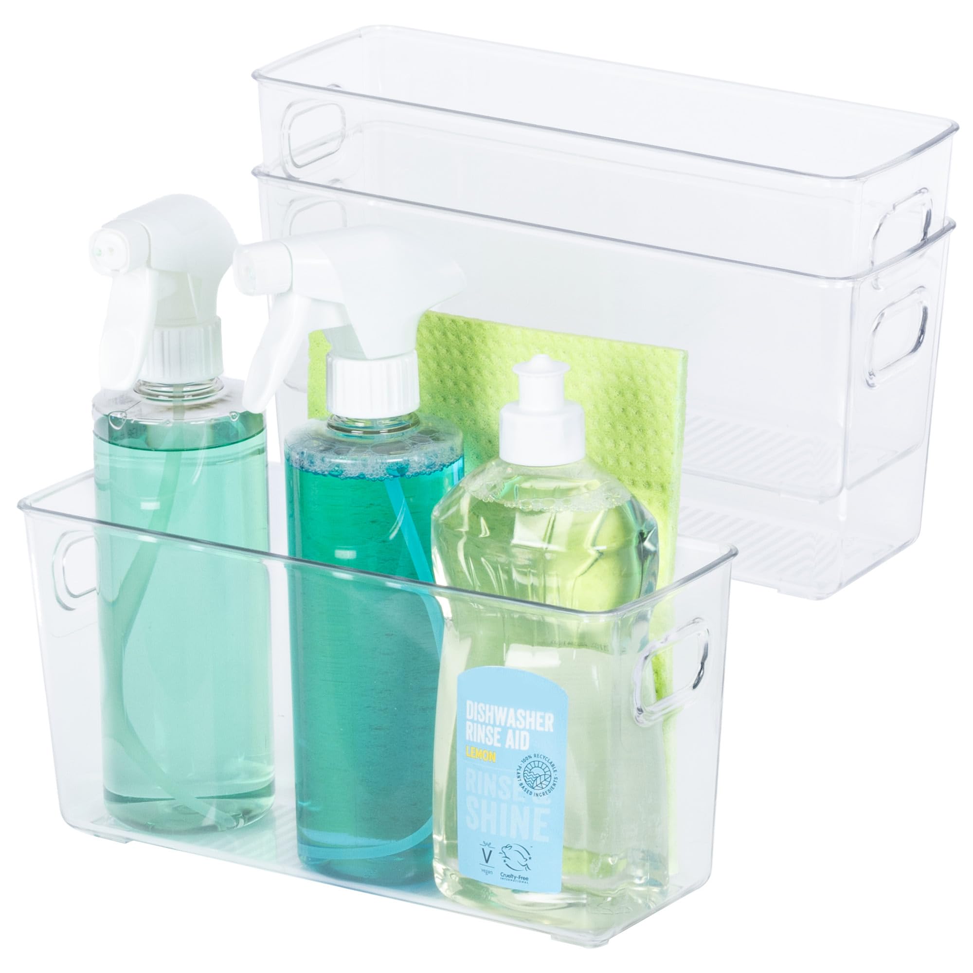 LIVIVO SET OF 3 Clear Storage Organisers Stackable Containers Space Saving Trays Multipurpose Perfect for Kitchen Cabinet, Pantry, Fridge, Freezer, Countertop, Bathroom, Bedroom L - (26.5 x 9.7)