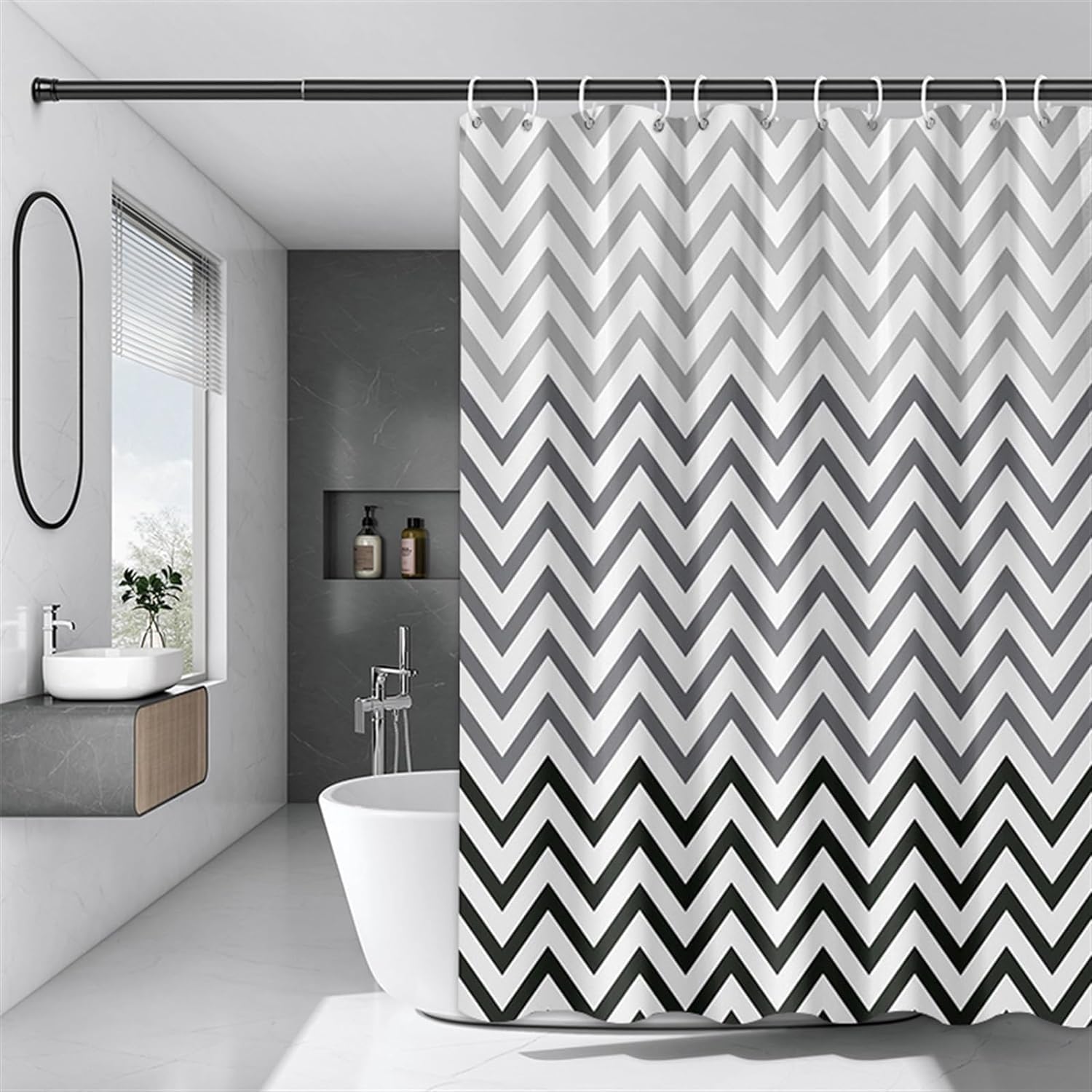 WOODFIB Shower Curtain, 100% PEVA Waterproof Anti-Mould Proof Resistant, Quick-Drying, Washable Bathroom Curtain, Includes 12 Pcs Curtain Hooks, 180 x 180 cm