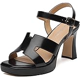 ROSERWISH Women's Chunky High Heel Sandals with Platform - Square Open Toe Wedding Party Dress Shoes, Sexy Comfortable Bridal Prom Heels with Ankle Strap & Strappy Design