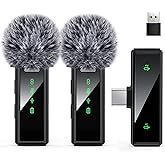 VEZQUA USB C Wireless Lavalier Microphone for Android, PC, Laptop, iPhone 15/16, USB Microphone with Noise Cancellation, Lapel Mic Wireless for Video Recording, Vlog, YouTube, TikTok