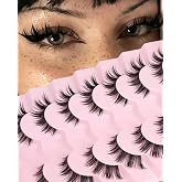 Kiromiro Bunny Lashes Strips Spiky False Eyelashes Clear Band Natural Faux Mink Lashes C Curl 15mm Wispy Manga Lashes Thin Band soft Strip Eyelashes Pack for Goth Makeup, 7 Pairs