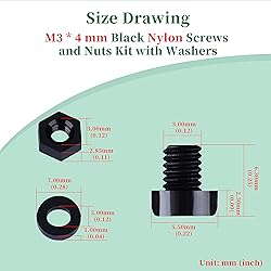 Pzsmocn 300 Pieces/100 Sets M3*4 mm Plastic Black