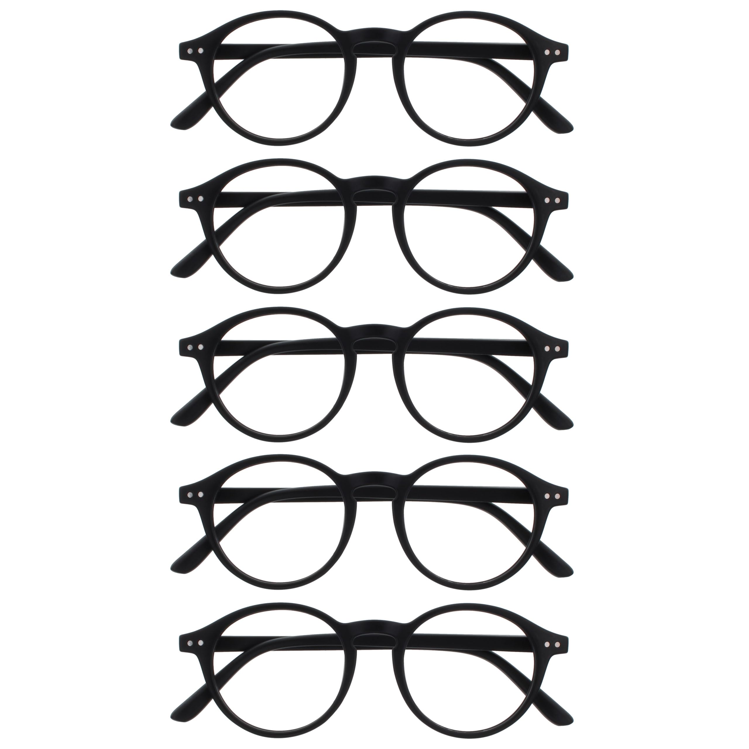 OPULIZE REY Reading Glasses - 5-Pack - Retro Round Frame - Matt Black - Mens Womens - Spring Hinges - RRRRR56-1 - +1.00