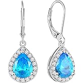 YL Halo Teardrop Dangle Drop Earrings 925 Sterling Silver Birthstone Leverback Jewelry for Women