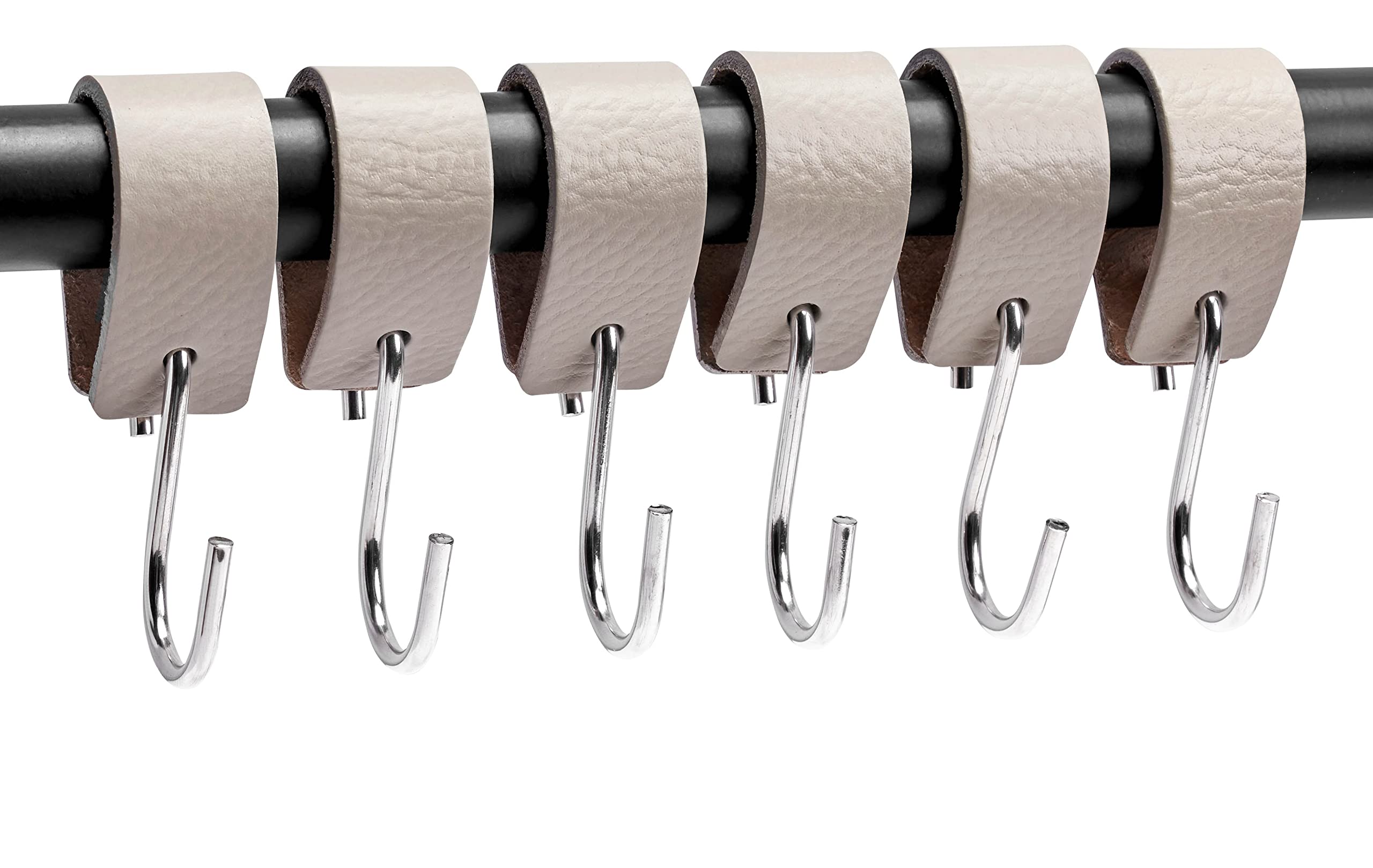 Brute Strength - Leather S Hooks for hanging - Light Grey - 12 Pieces - Incl. Silver & Black hooks for hanging coats, cups, towels, kitchen leather s-hooks