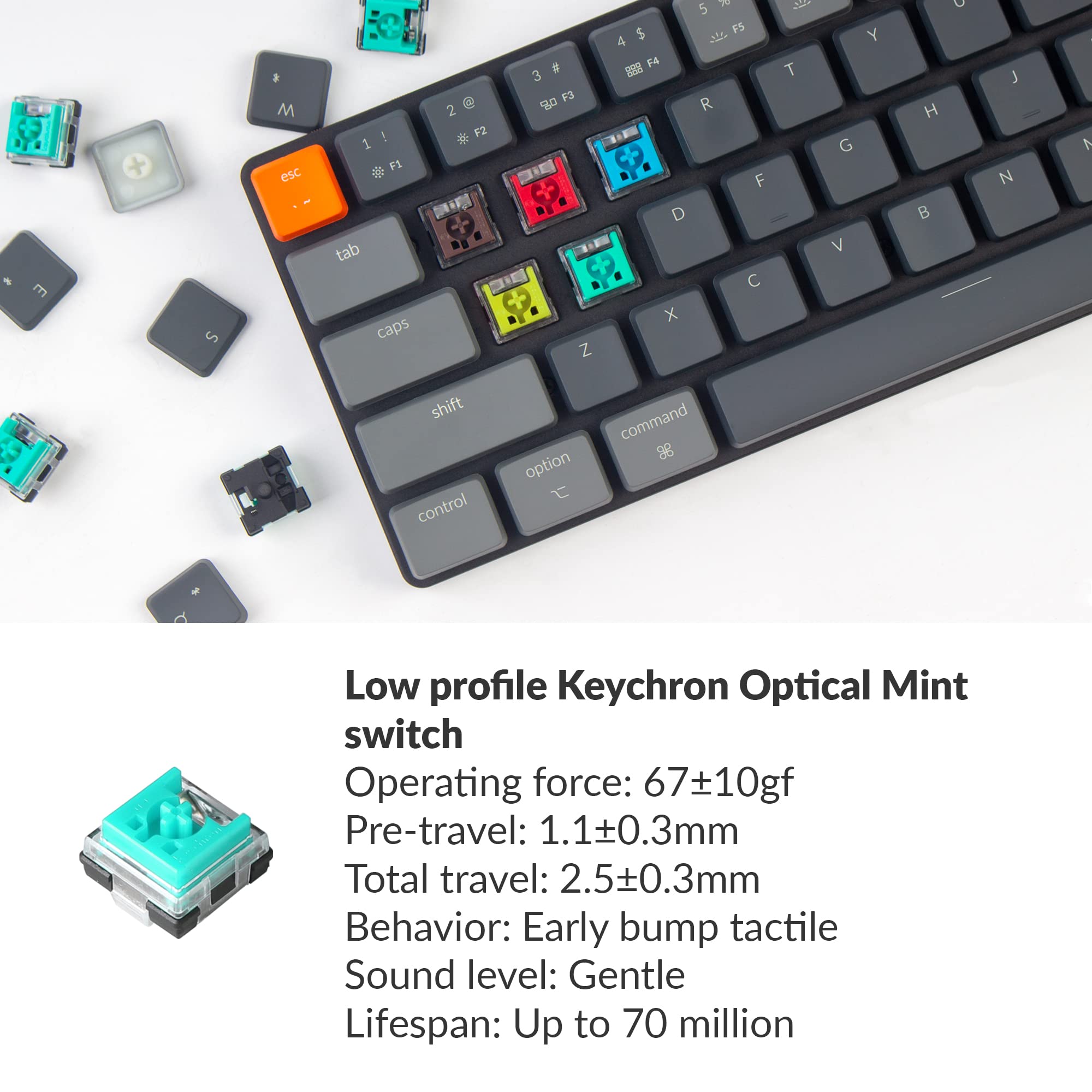Keychron K7 65% Layout 68-Key Ultra-Slim RGB Backlit Hot-swappable Computer Keyboard for Mac Windows, Wireless Bluetooth/Wired USB Mechanical Keyboard with Low-Profile Optical Mint Switch