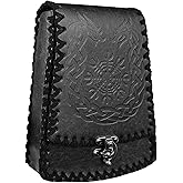 HiiFeuer Nordic Embossed Faux Leather Belt Bag, Medieval Retro Waist Bag, Vintage Portable Buckle Belt Pouch for Ren Faire (Black A)