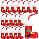 Hoolerry 24 Pack Christmas Santa Boot Cups with Lids and Straws Bulk 10 oz Santa Elf Boot Plastic Cups for Kids Novelty Party Supplies Winter Holiday Xmas Party Favors Birthday Gift