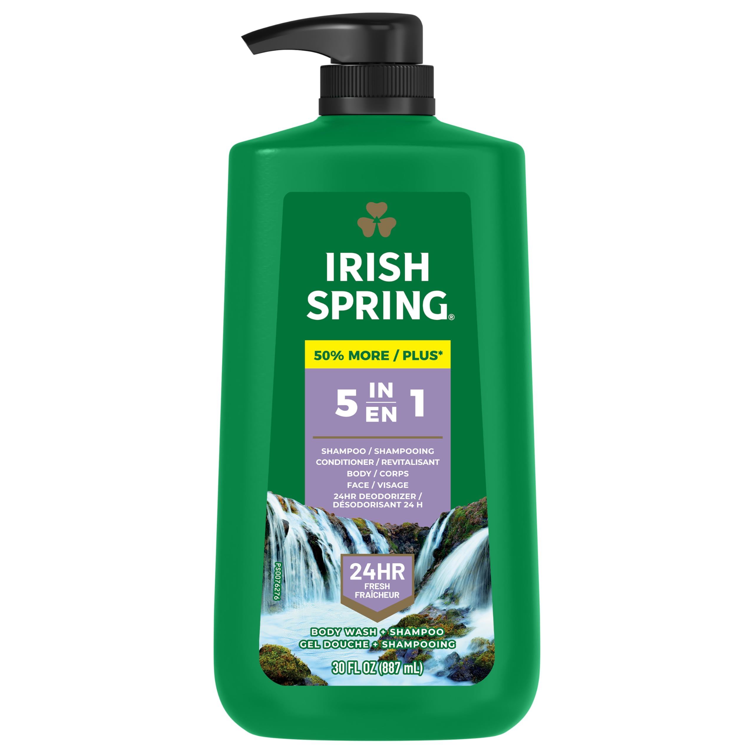 Photo 1 of Irish Spring 5 in 1 Body Wash for Men, Men's Body Wash, Smell Fresh and Clean for 24 Hours, Conditions and Cleans Body, Face, and Hair, Made with Biodegradable Ingredients, 30 Oz Pump