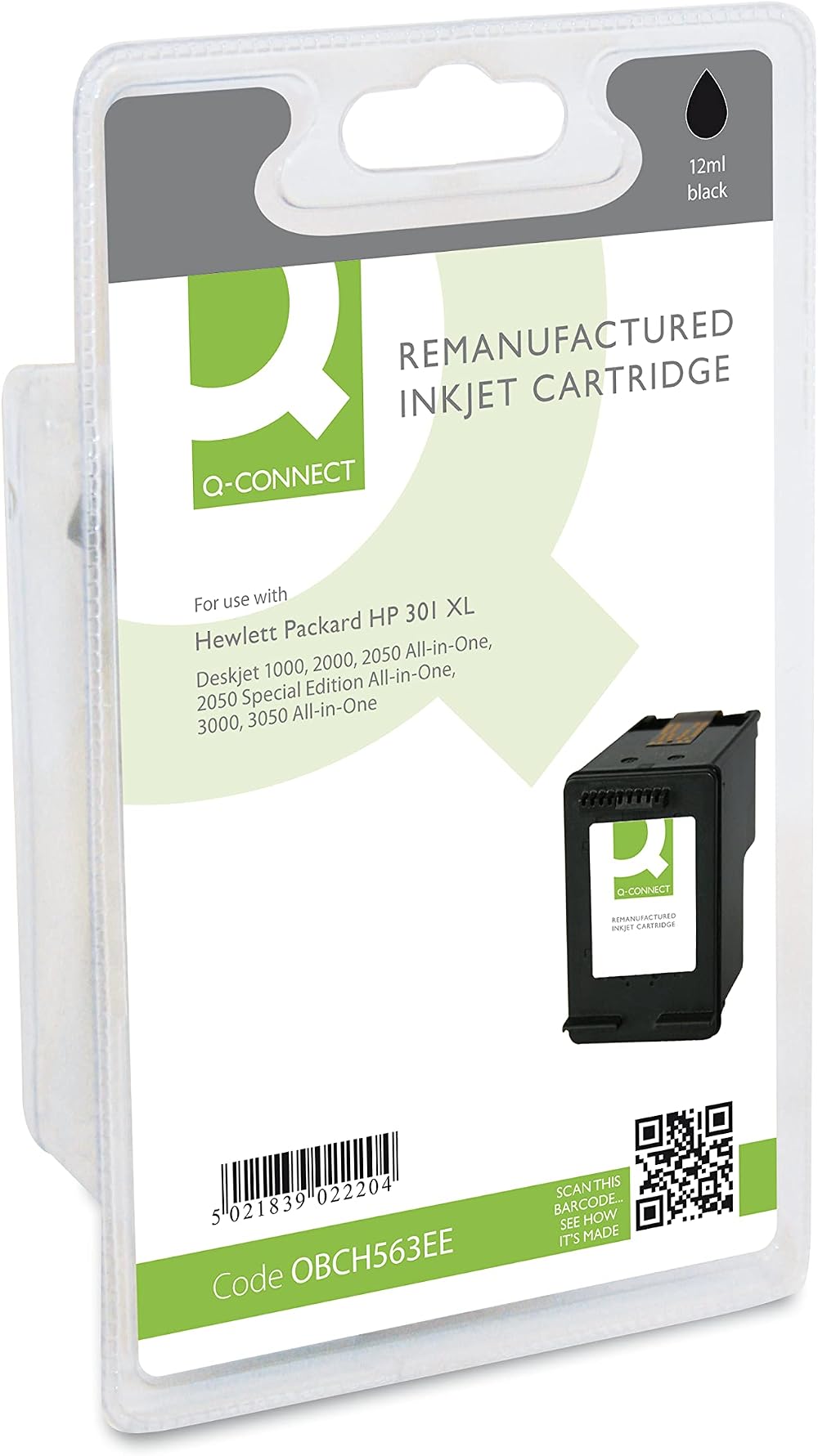 Q-Connect HP 301XL Remanufactured Black Ink Cartridge High Yield CH563EE