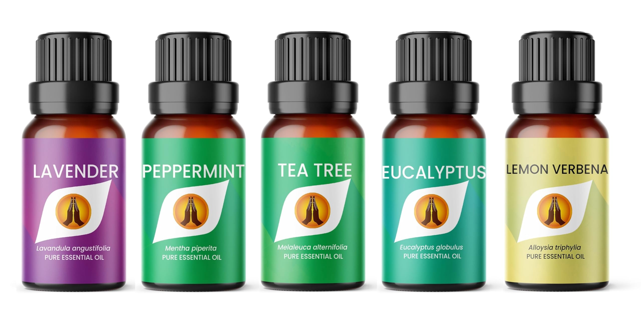 Fresh Essential Oil Set for Diffuser | Lavender, Peppermint, Lemon Verbena, Tea Tree & Eucalyptus 5 x 10ml | for Home Aromatherapy, Gift for Him/Her, Candle Making, Soaps, Wax Melts