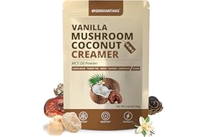 QIN SHAN TANG Mushroom Coffee Creamer, Vanilla Coconut Creamer, Probiotics, MCT Powder, 6 Mushrooms | Lion's Mane, Turkey Tail, Reishi, Maitake, Chaga, Cordyceps | Boosts Focus, Immunity and Energy | 6.35Oz