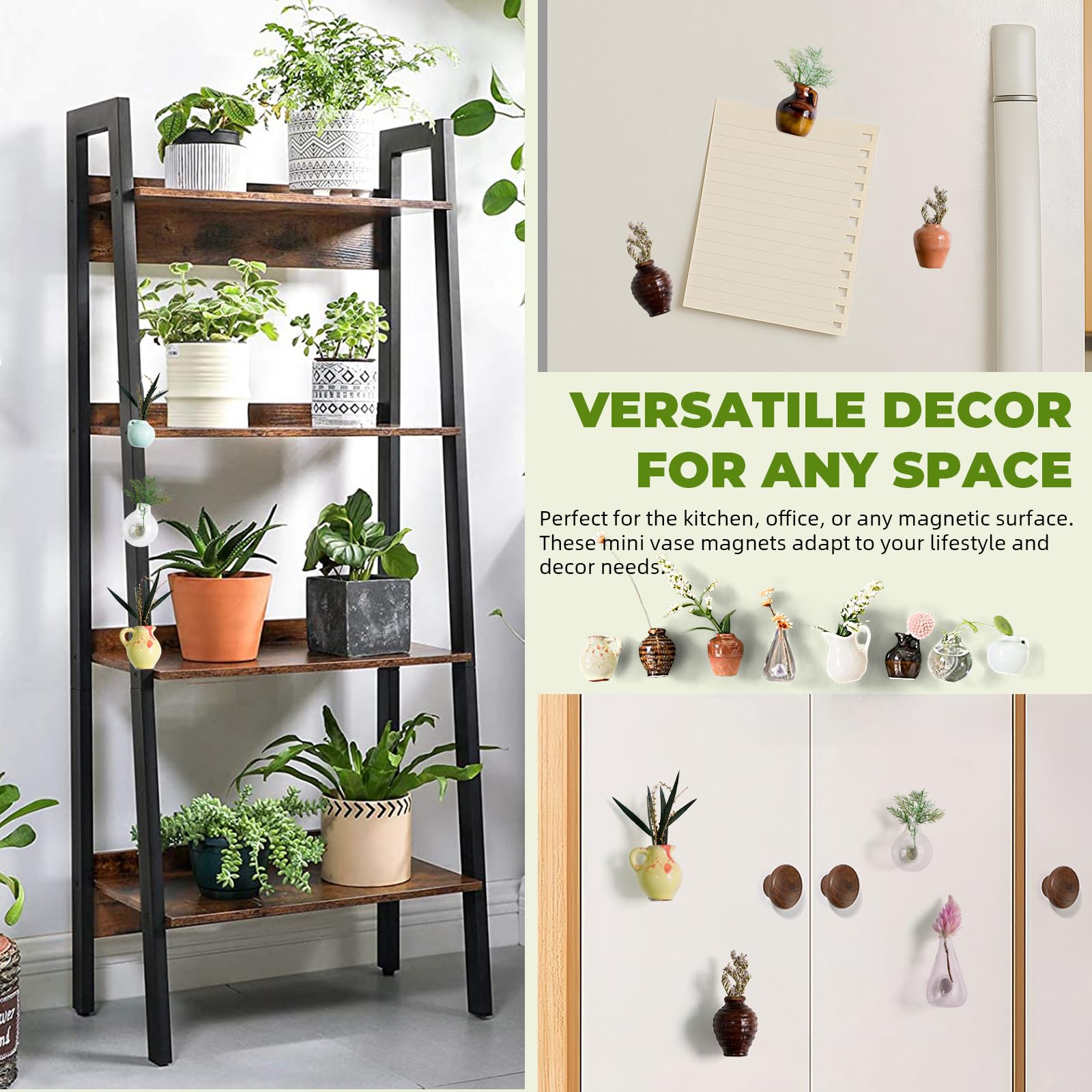 Upgrade Mini Vase Magnets for Fridge, Mini Ceramic Vase Bud Vases Magnets for Refrigerator Cute Tiny Fridge Flowers, Adorable Decor for Kitchen Office（No Flowers）