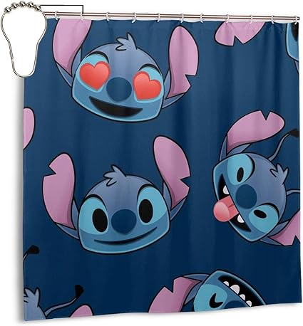 Amazon Co Jp スティッチの表情 シャワーカーテン 防カビ 防水 軽量 速乾 取付簡単 おしゃれ かわいい 遮光 浴室カーテン 1x1cm ホーム キッチン