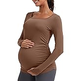 MathCat Maternity Long Sleeve Shirt with Thumbleholes, Maternity Tops Squar Neck Side Ruched Pregnancy Yoga Casual Tee
