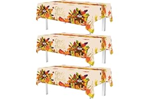 Mocsicka 3 Pack Thanksgiving Disposable Tablecloth Fall Maple Turkey Give Thanks Waterproof Rectangle Plastic Tablecloths for Friendgiving Party Decorations 108x54 Inch