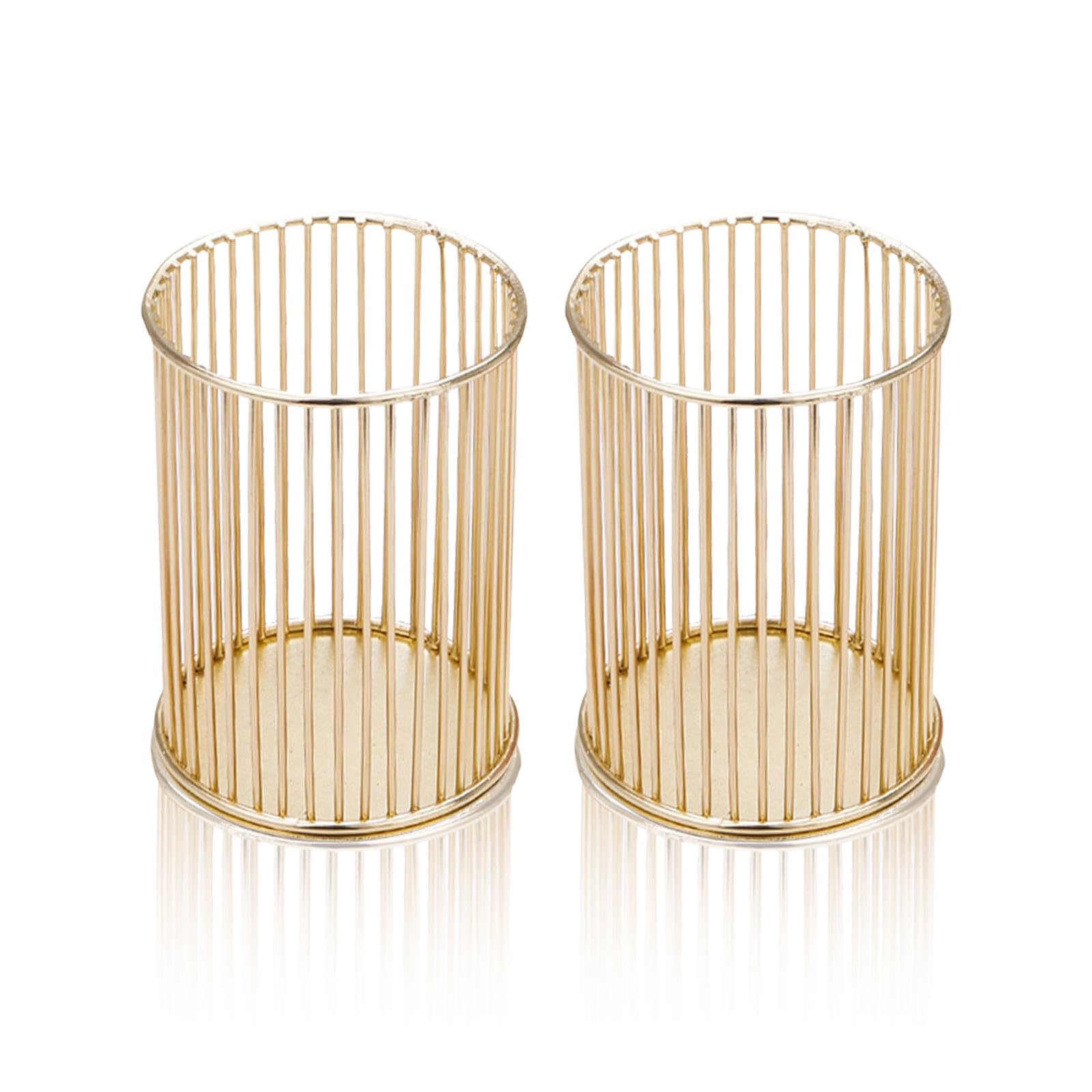 Bakiauli 2pcs Metal Pencil Holder, Mesh Desk Organizer Pen Holder for Desk, Gold Nordic Style Makeup Brush Organizer for Office, Home, School
