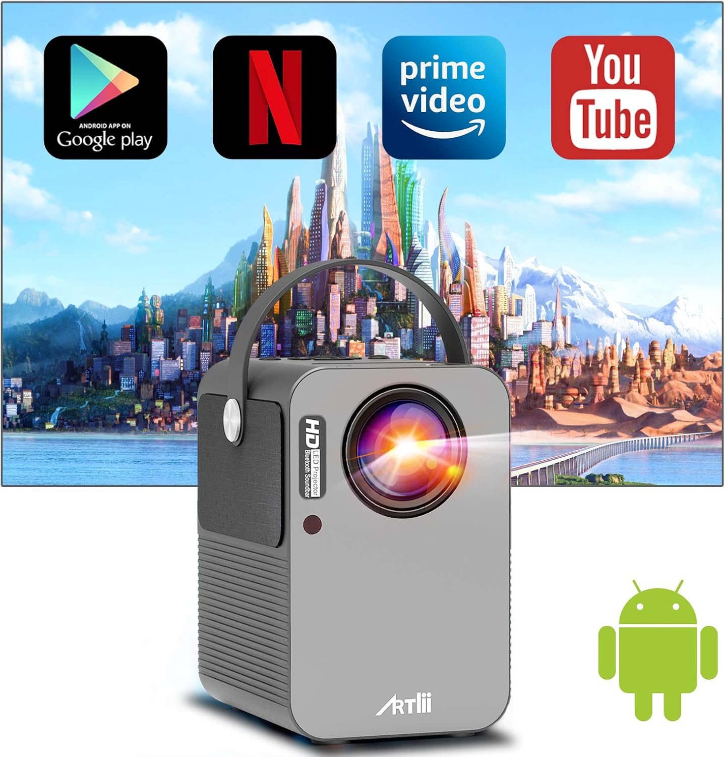 Proyector WiFi Bluetooth Android TV 9.0, Artlii Play Proyector Portátil